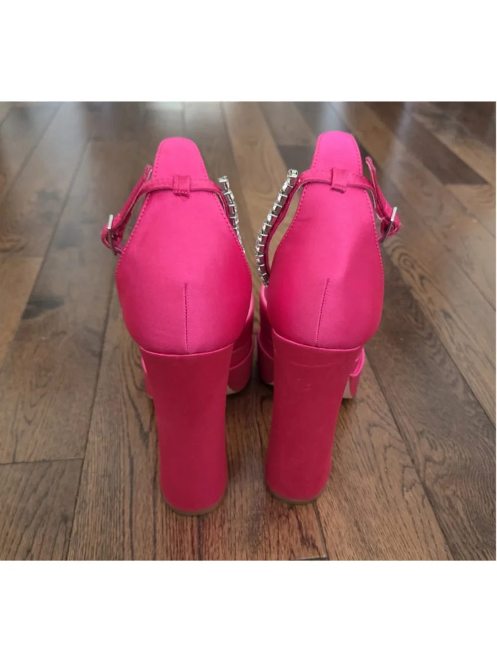Women's Liliana Platform Heels Size 10 Pink Rhinestone Ankle Strap - Picture 4 of 10